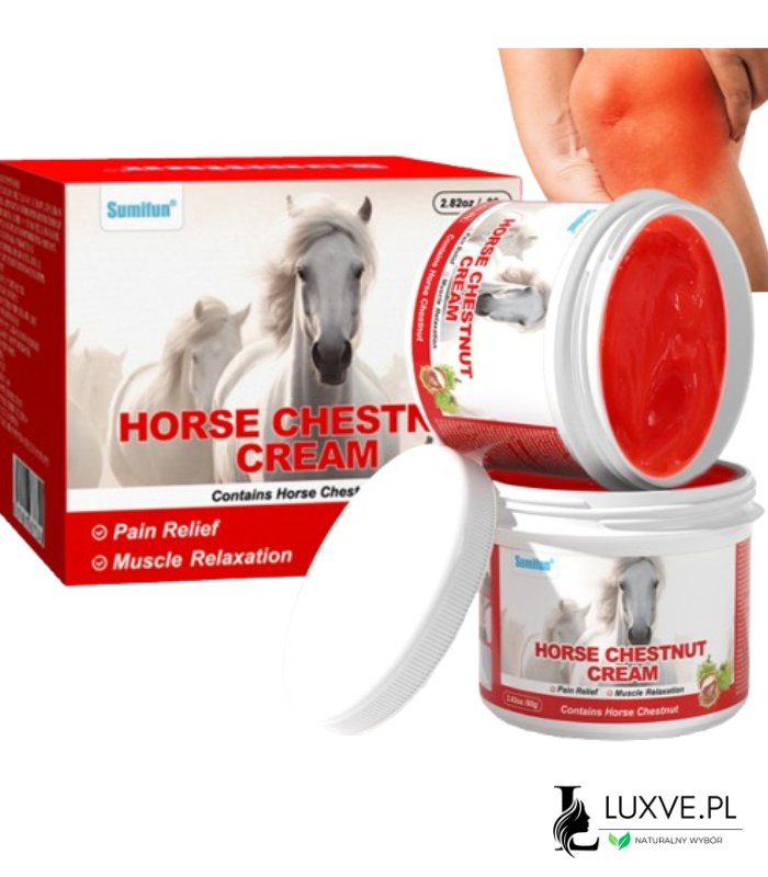 KREM KOŃSKI Z KASZTANOWCEM NA BÓL MIĘŚNI STAWÓW SZYI PLECÓW LĘDŹWI 80G LUXVE
