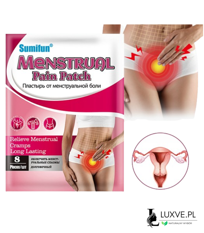 PLASTRY NA BÓLE MENSTRUACYJNE 8 SZTUK ULGA W BÓLU I SKURCZACH PODBRZUCHA LUXVE