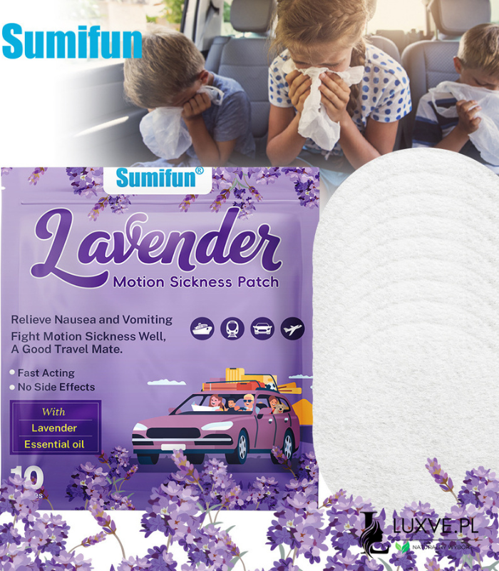 PLASTRY PRZECIW MDŁOŚCIOM LAWENDOWE 10 SZTUK NA CHOROBĘ LOKOMOCYJNĄ PODRÓŻE LUXVE