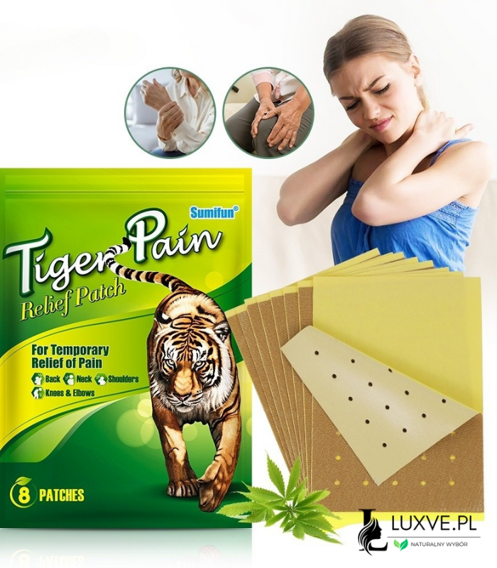 PLASTRY PRZECIWBÓLOWE TYGRYS NA MIĘŚNIE I STAWY 8 SZTUK TIGER LUXVE