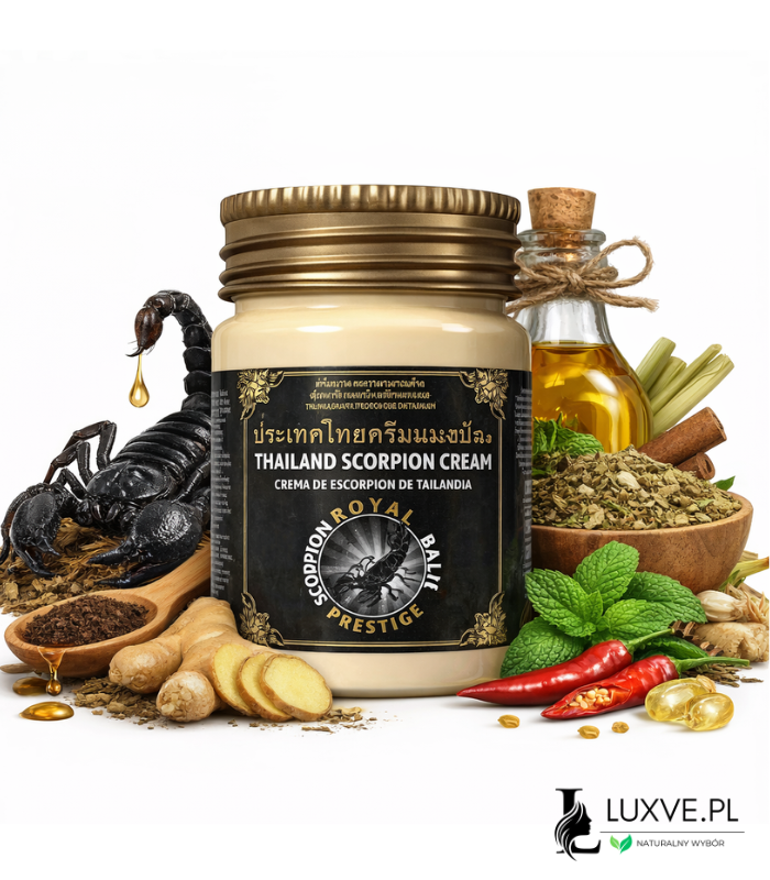 KREM TAJLANDZKI SCORPION BALM PRZECIWBÓLOWY ROZGRZEWAJĄCY 50G STAWY MIĘŚNIE LUXVE
