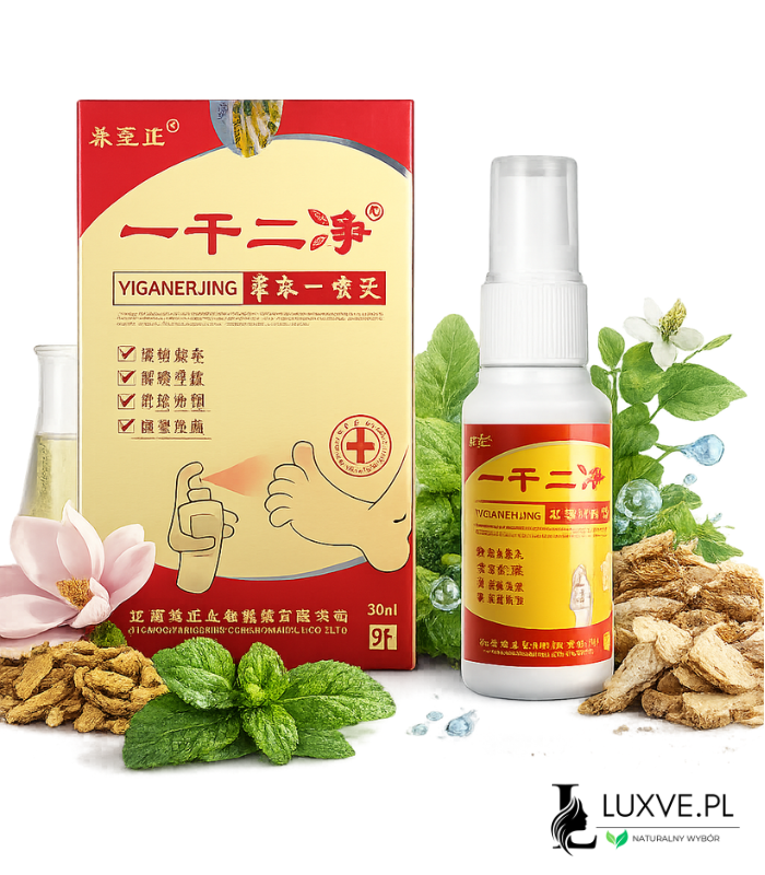 YIGANERJING SPRAY NA ŚWIĄD SKÓRY ŁUSZCZENIE EGZEMĘ ZACZERWIENIENIA ZIOŁOWY LUXVE