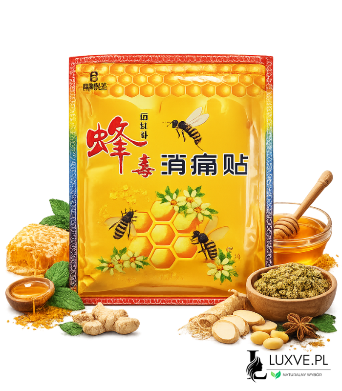 PLASTRY ROZGRZEWAJĄCE PRZECIWBÓLOWE Z JADEM PSZCZELIM NA BÓL STAWÓW 7X10CM LUXVE
